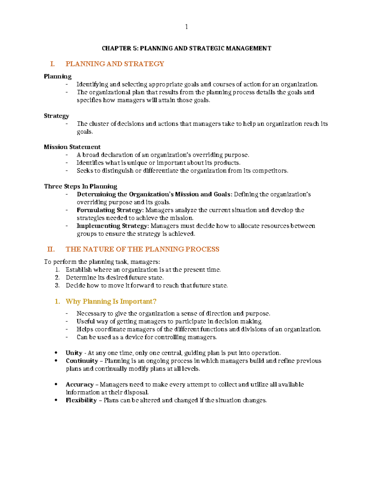 Chapter 5 - Ghi chép bài giảng Quản trị học - CHAPTER 5: PLANNING AND ...