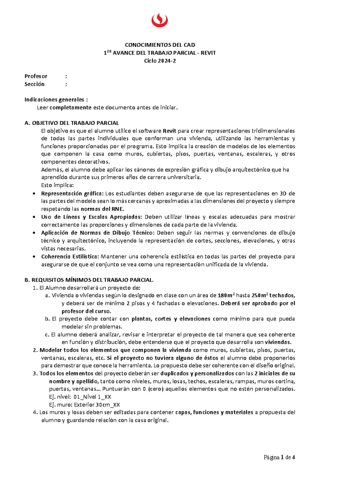 AR342 Requisitos TP-1 2024-2 - Página 1 de 4 CONOCIMIENTOS DEL CAD 1 ER ...