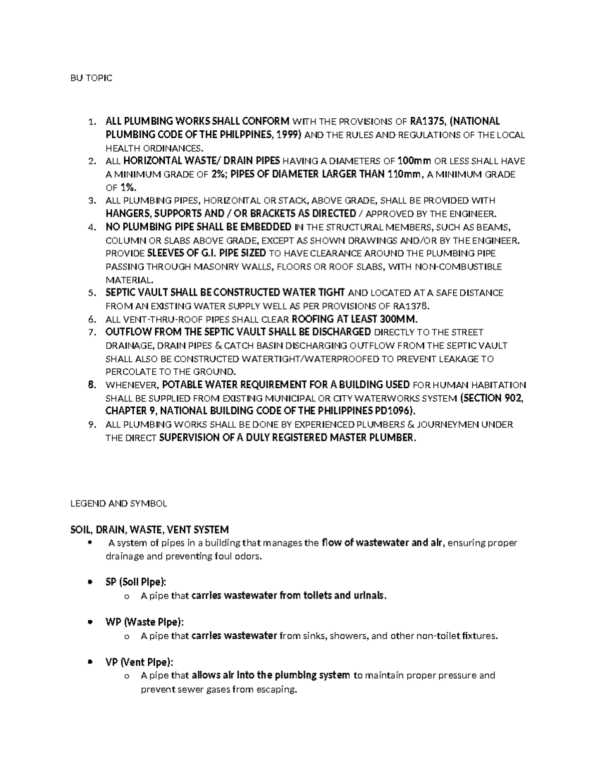 BU Topic - Plumbing Works Compliance with RA1375 & RA1378 - Studocu