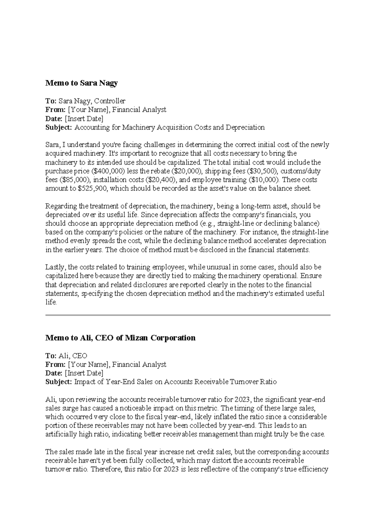 Memo to Sara Nagy - finance - Memo to Sara Nagy To: Sara Nagy ...