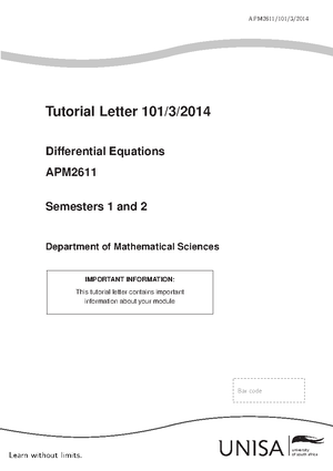 Assignment 3 Memo - DIFFERENTIAL EQUATIONS APM2611 - 2024 SOLUTIONS FOR ...