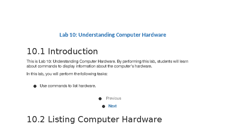 Lab 10: Exploring Computer Hardware Commands and Configurations - Studocu