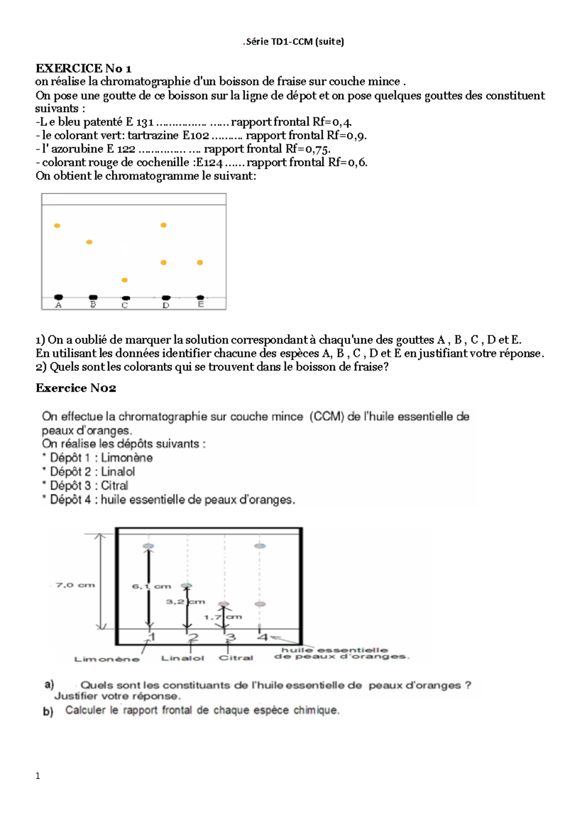 TD1CCM Exercices sur la Chromatographie en Couche Mince Studocu — free download