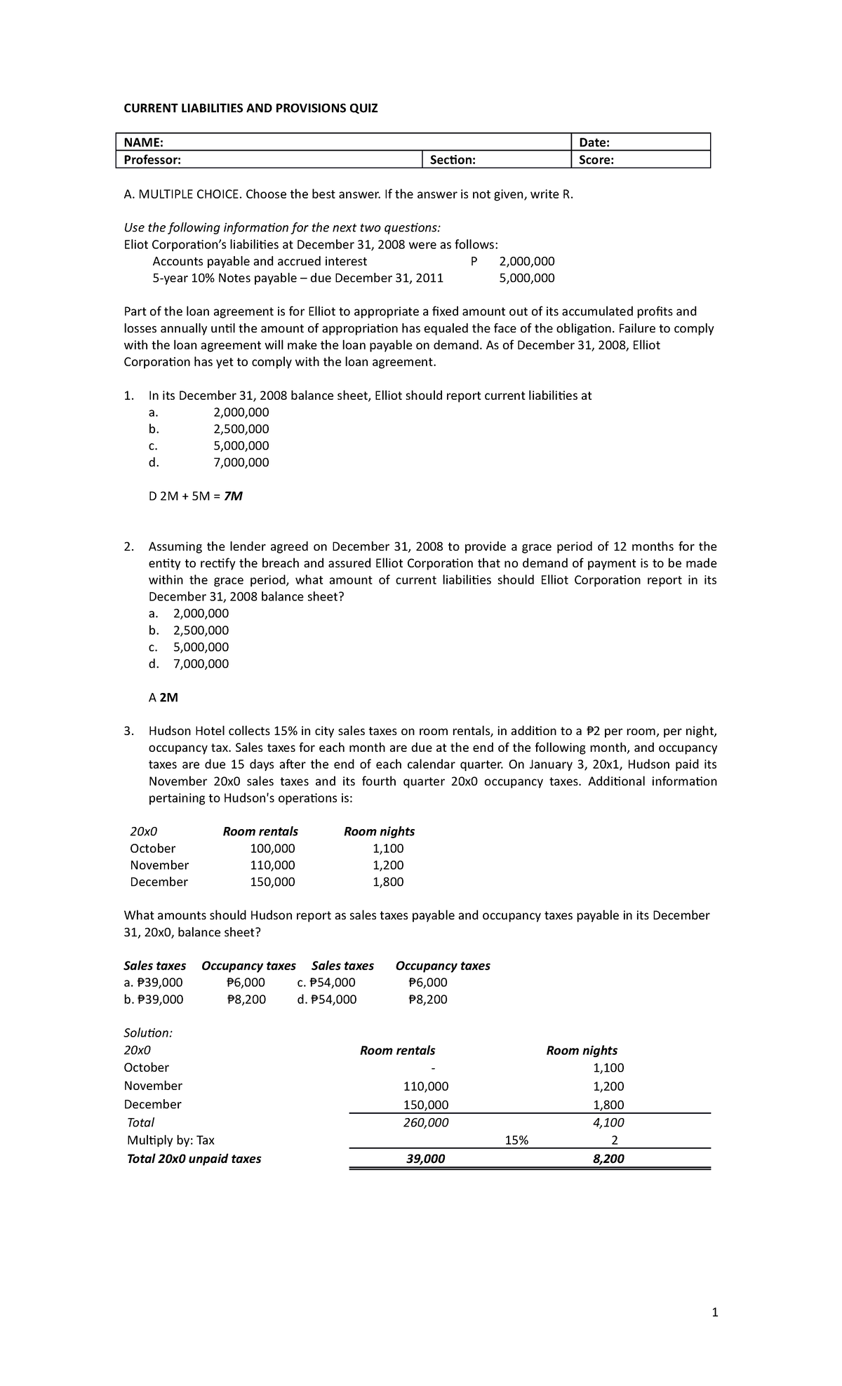 Current Liabilities and Provisions (ACCT101) Quiz with Answers - Studocu