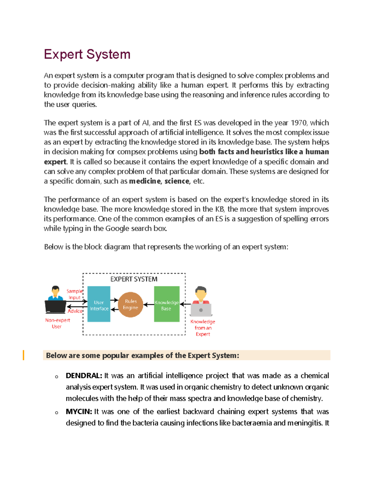 AI UNIT 5 - Ai unit 5 - Expert System An expert system is a computer ...