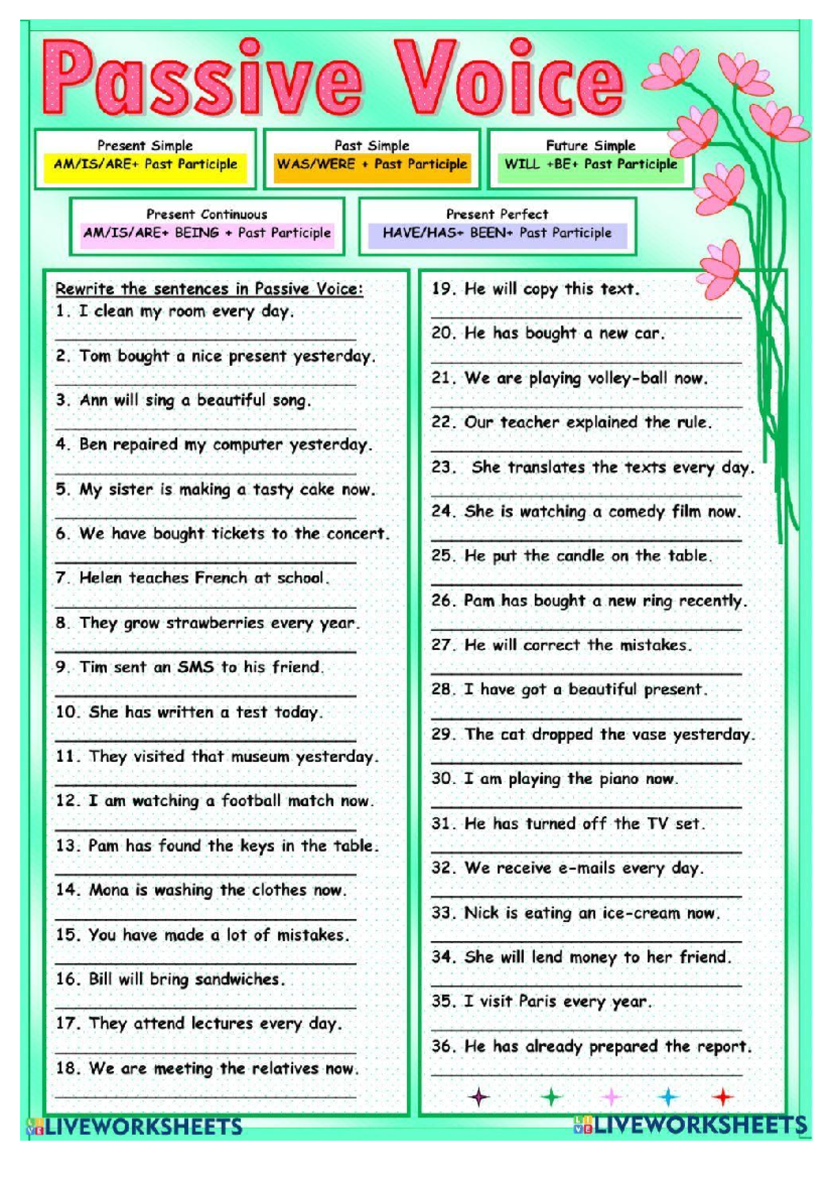 Passive Voice Worksheet: Present & Past Tenses (ENG101) - Studocu