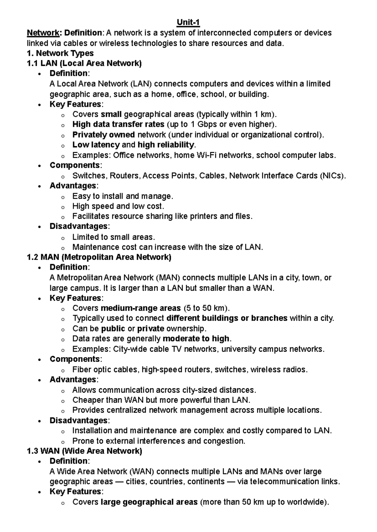 Unit 1 - Well strucutre notes for short revision - Unit- 1 Network ...