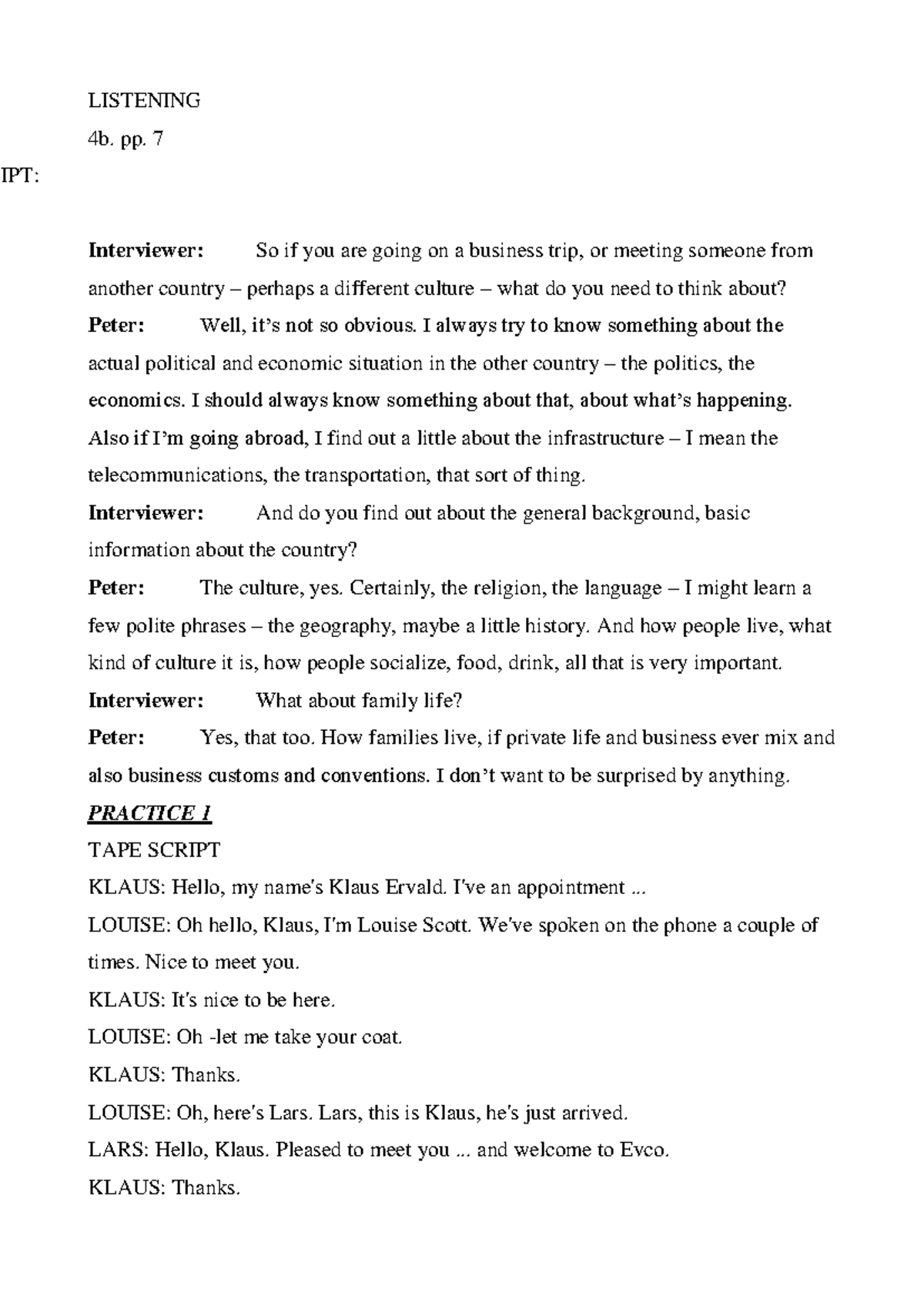 English for Business Communication - Listening Tapescript (Full ...