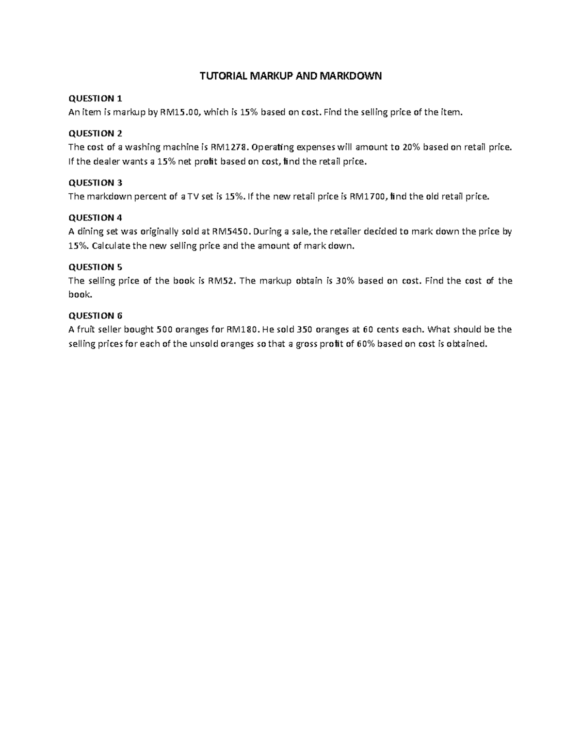 Tutorial: Markup & Markdown Calculations for Q&A - Studocu
