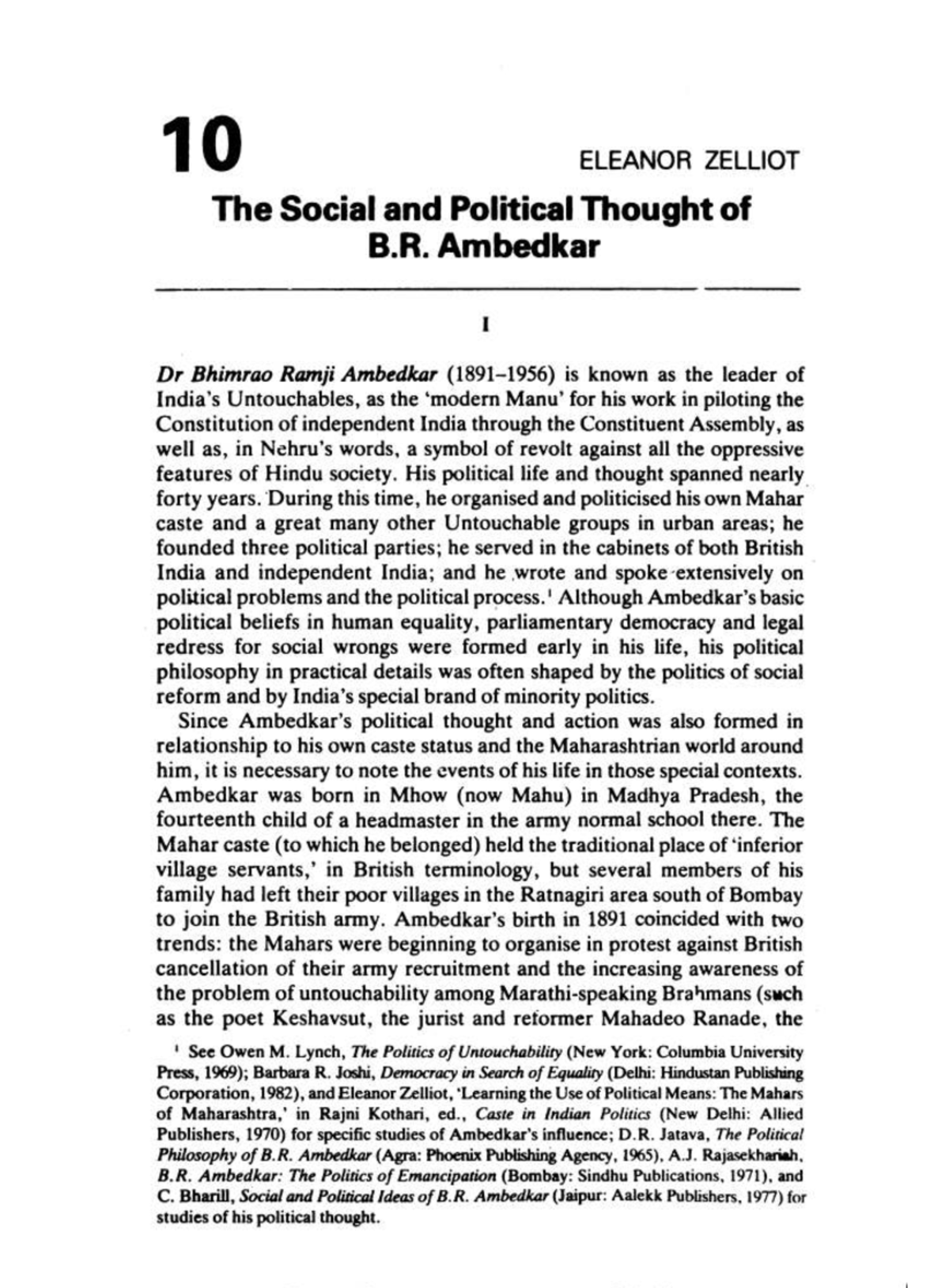 The Social and Political Thought of B.R. Ambedkar (Course Code: 10 ...