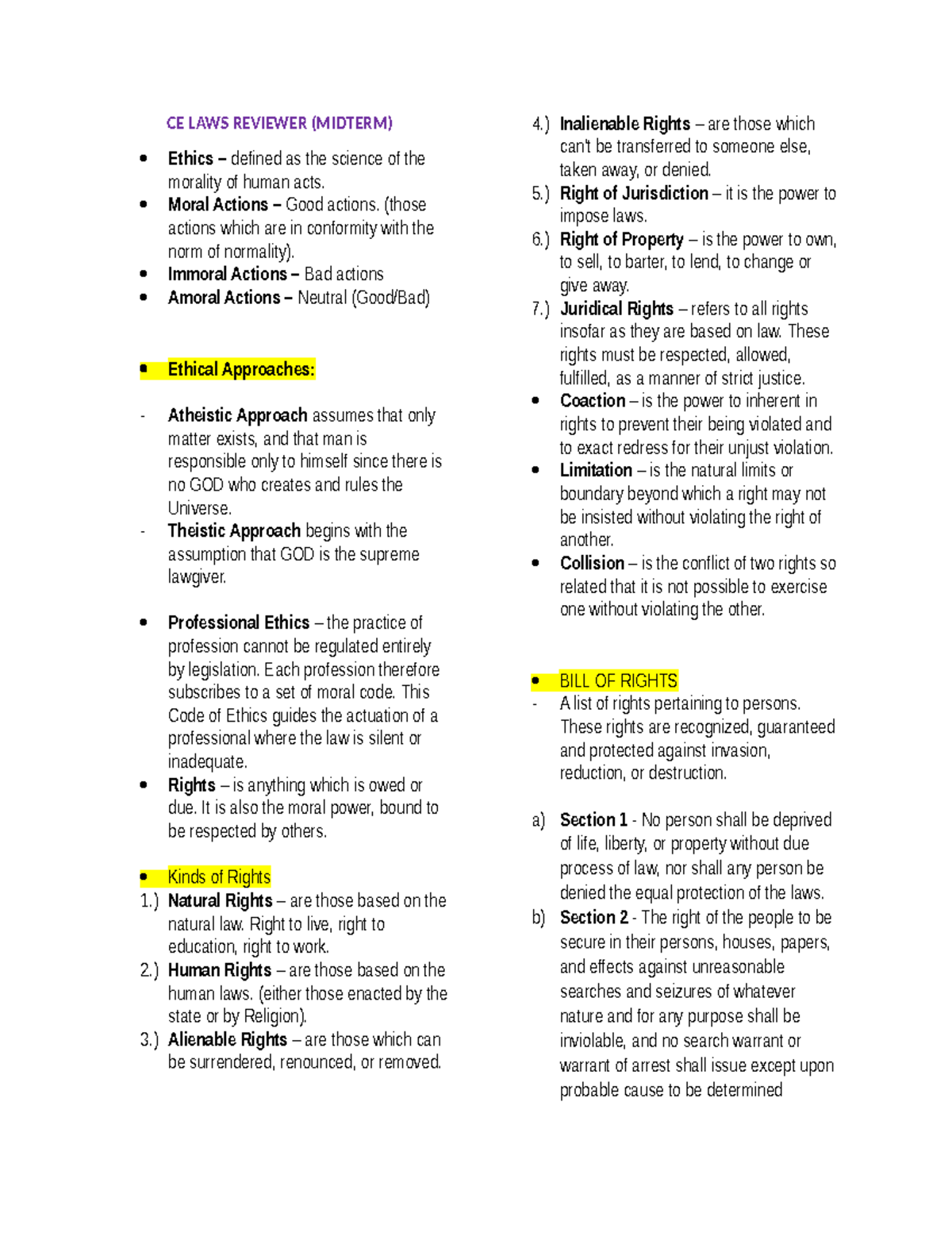 CE LAWS MIDTERM REVIEWER: Key Concepts and Ethical Frameworks - Studocu