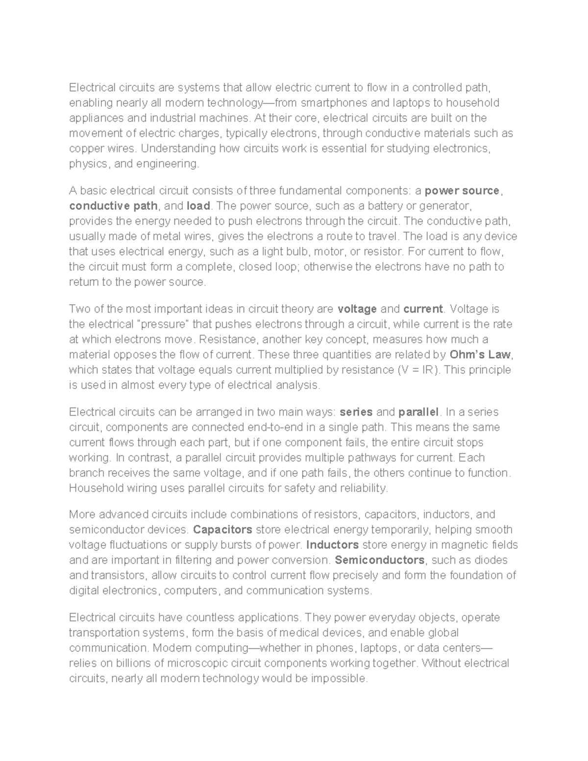Circuits - Understanding Electrical Systems in Modern Tech Essay - Studocu
