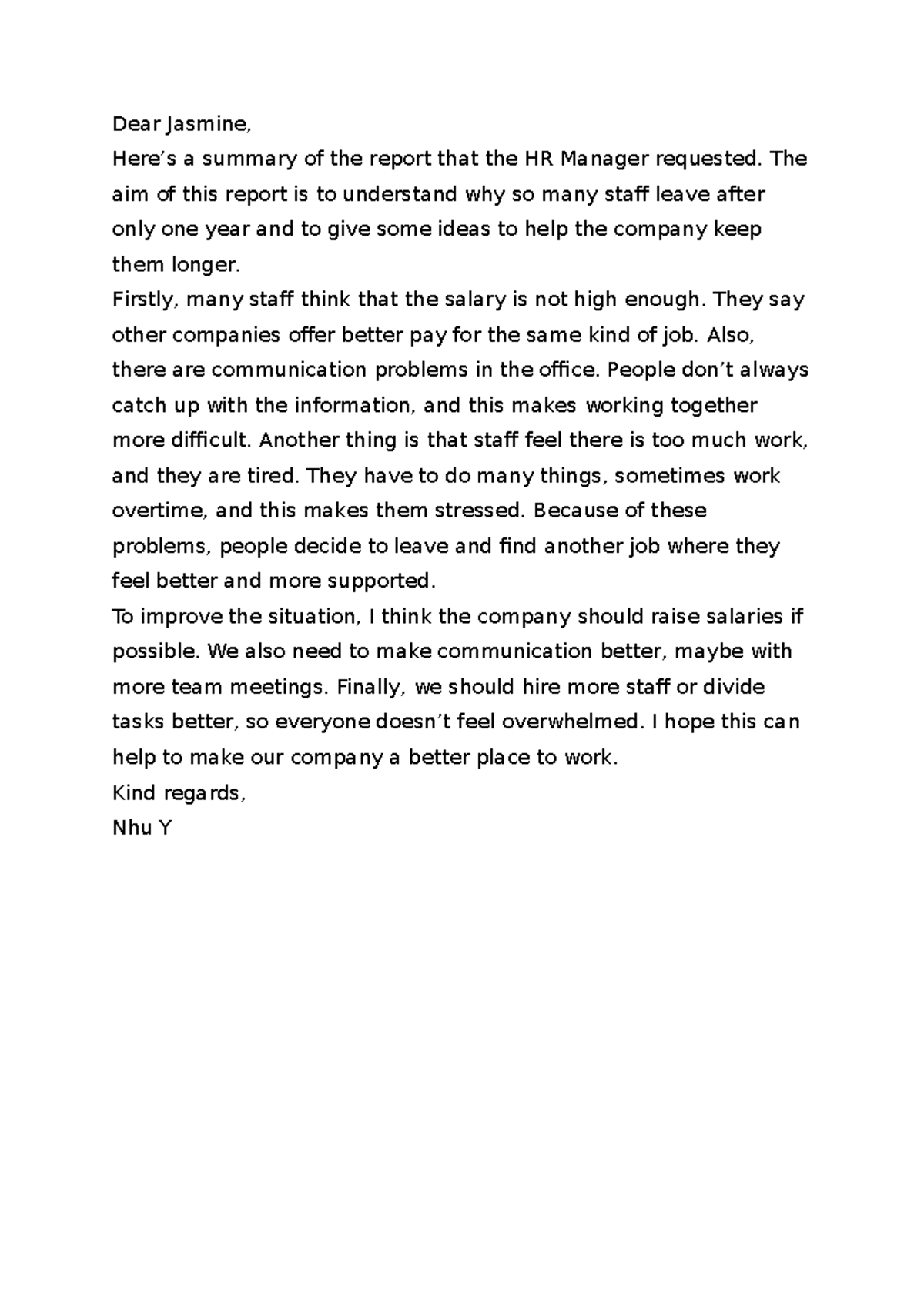 HR Report Summary: Staff Retention Challenges & Solutions - Studocu