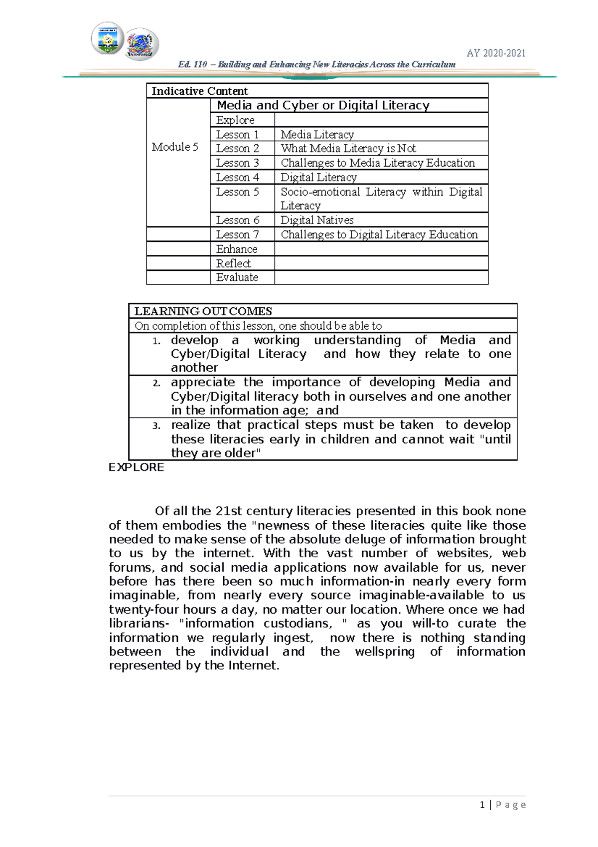 Ed. 110 Final Exam Review: Media and Digital Literacy Concepts - Studocu