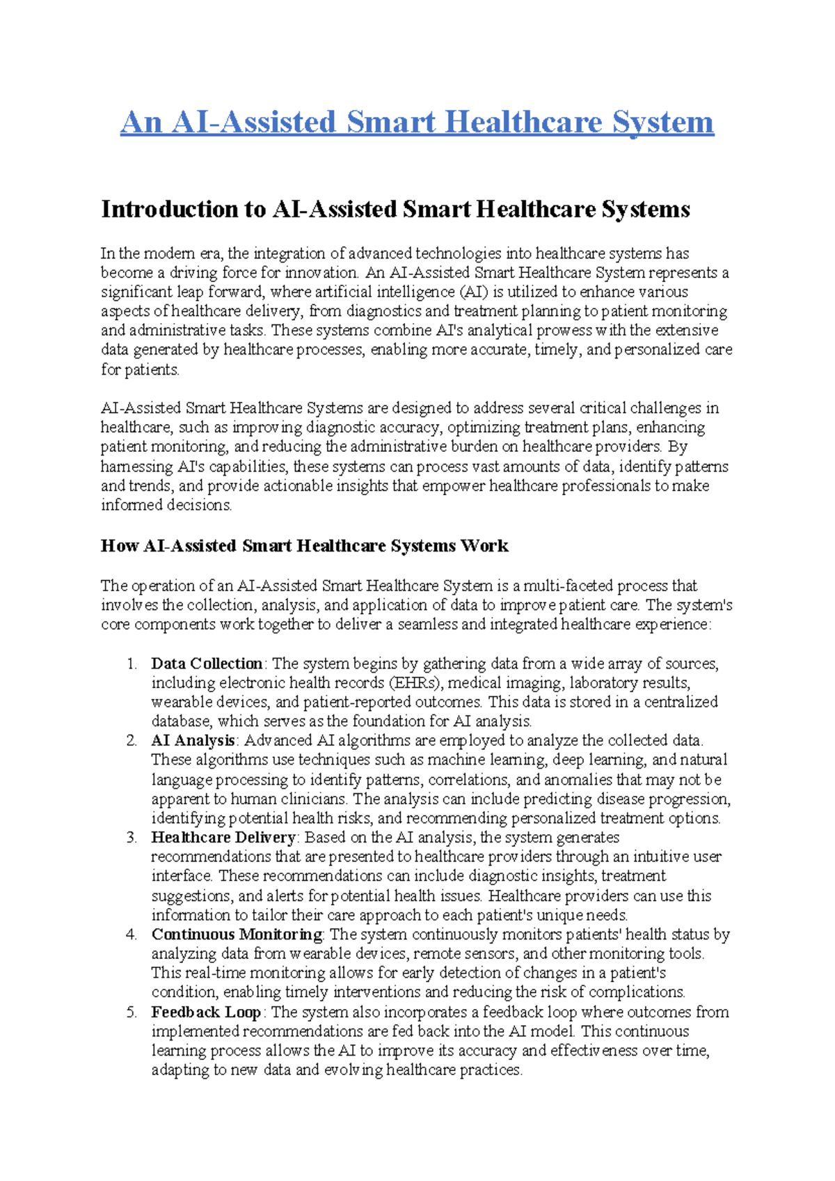 Final draft of AI assisted smart healthcare system - An AI-Assisted ...