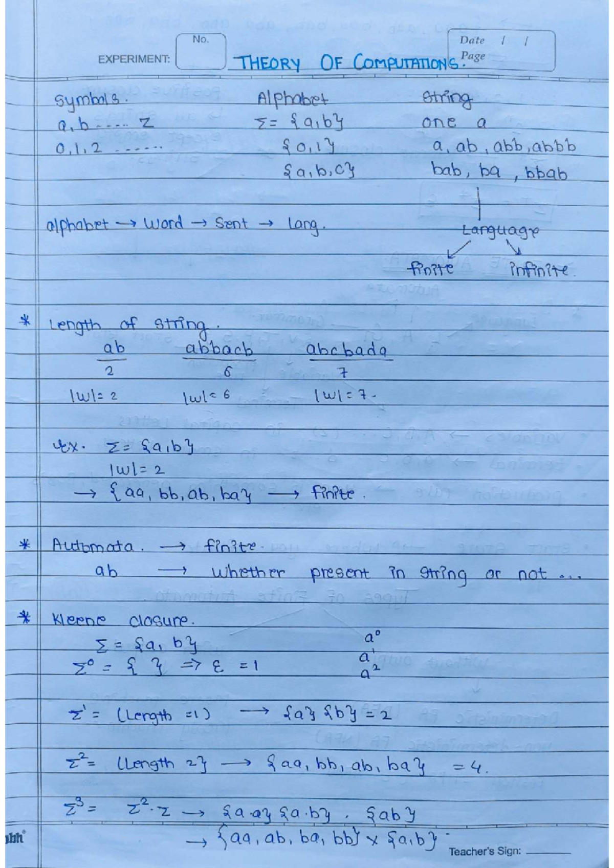 TOC Unit 1: Handwritten Notes for Insem Exam (SPPU Pattern 2019) - Studocu