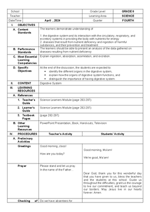 Atomic Structure G8 - Sample Lesson Plan - School Grade Level GRADE 8 ...