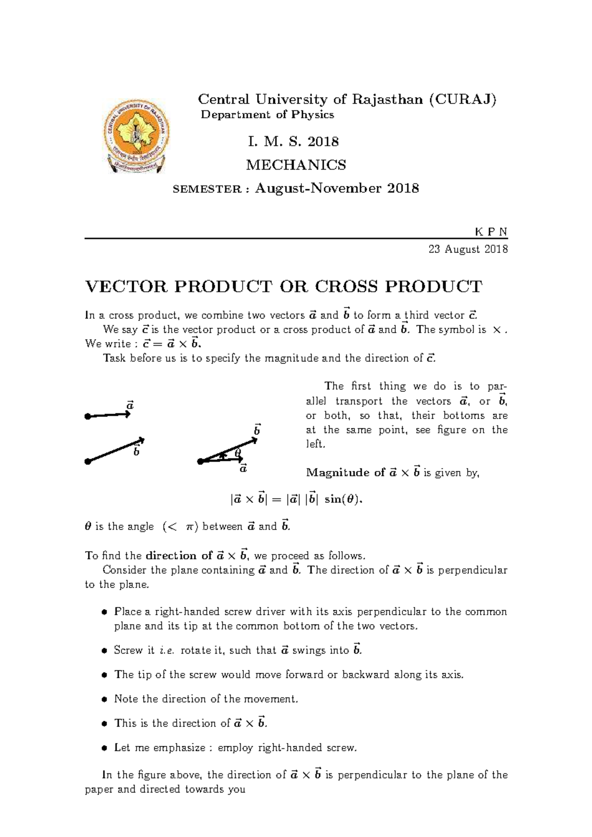 Vector-Product - Vector Product - Central University of Rajasthan ...