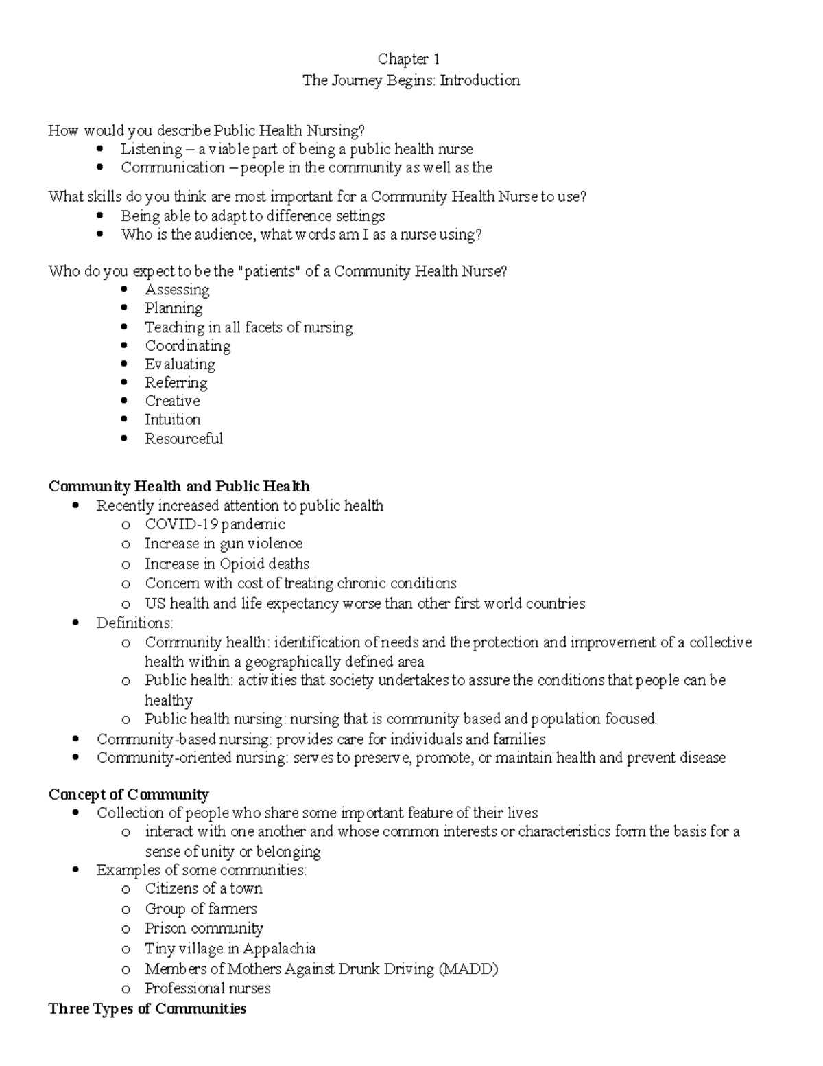 NUR 419 - Chapter 1 - Public Health Nursing Concepts for Exam Prep ...