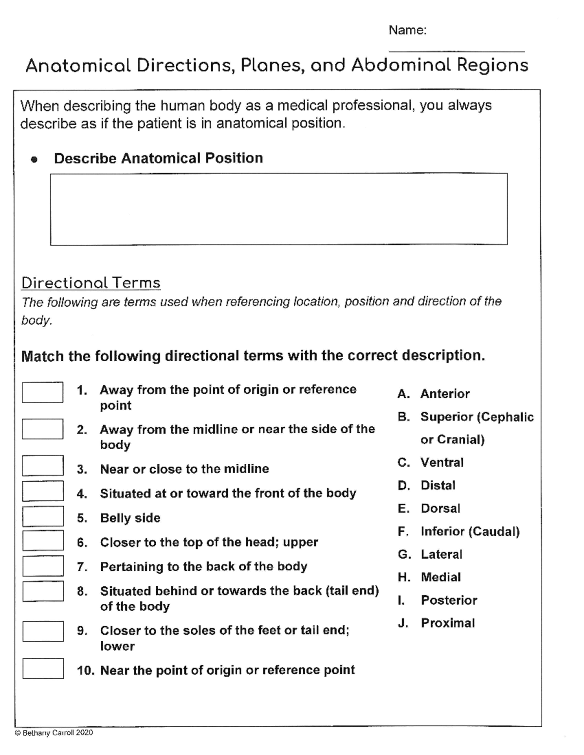 U1L2 Anatomical Directions Worksheet and Clinical Application - Studocu