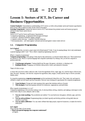 ICT 9 Module - TLE – ICT 9 Lesson 1: Introduction to Computer ...