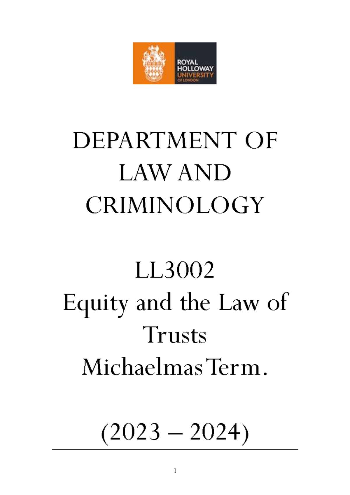 LL3002 2023-2024 Equity Law of Trusts Course Handbook & Guide - Studocu