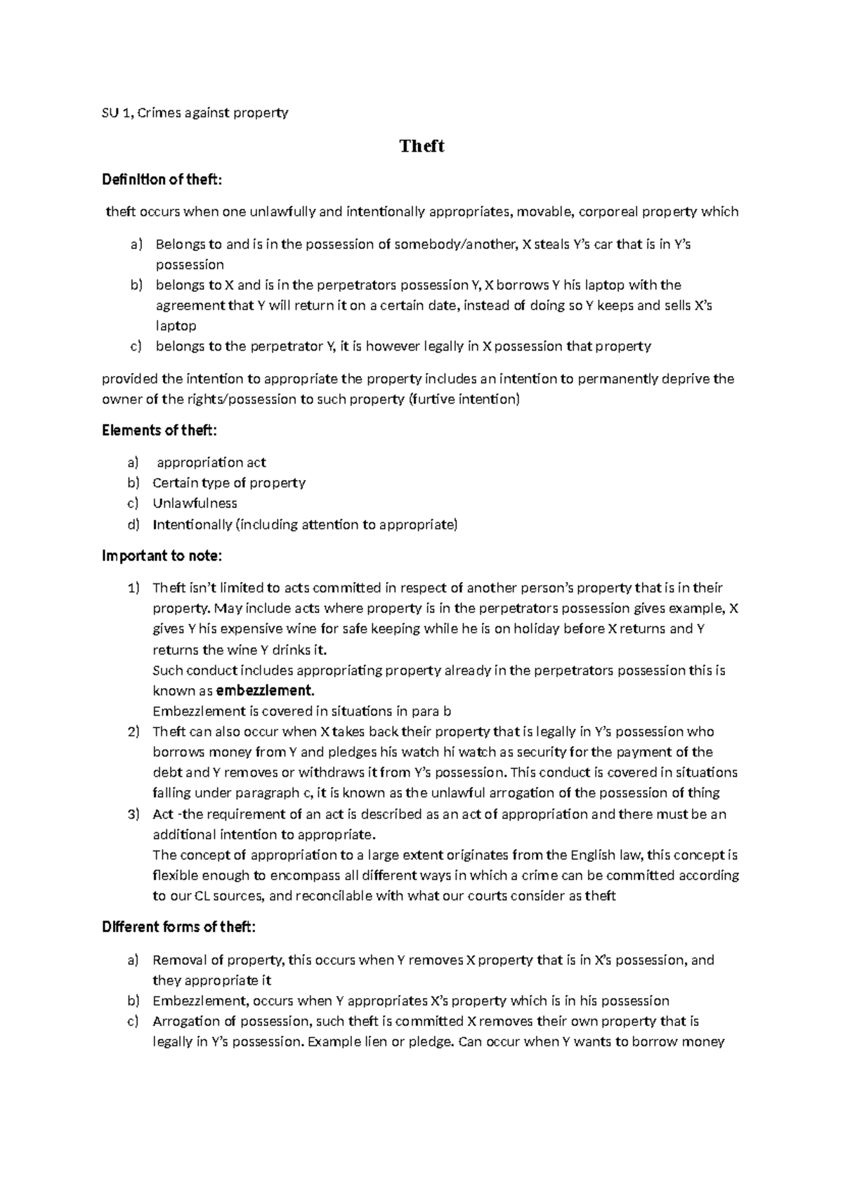 SU 1 - Comprehensive Overview of Theft: Definitions, Elements, and ...