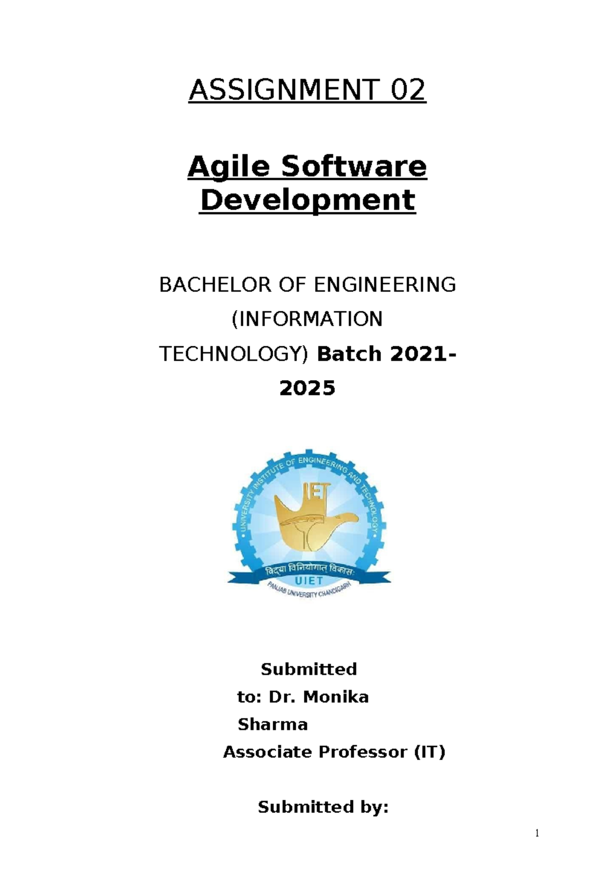 Aayush agile - ASSIGNMENT 02 Agile Software Development BACHELOR OF ...