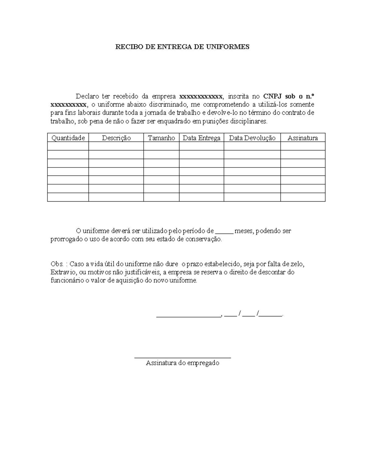 Recibo De Uniformes Para Cuando Entregues Uniforme En La Empresacarta ...