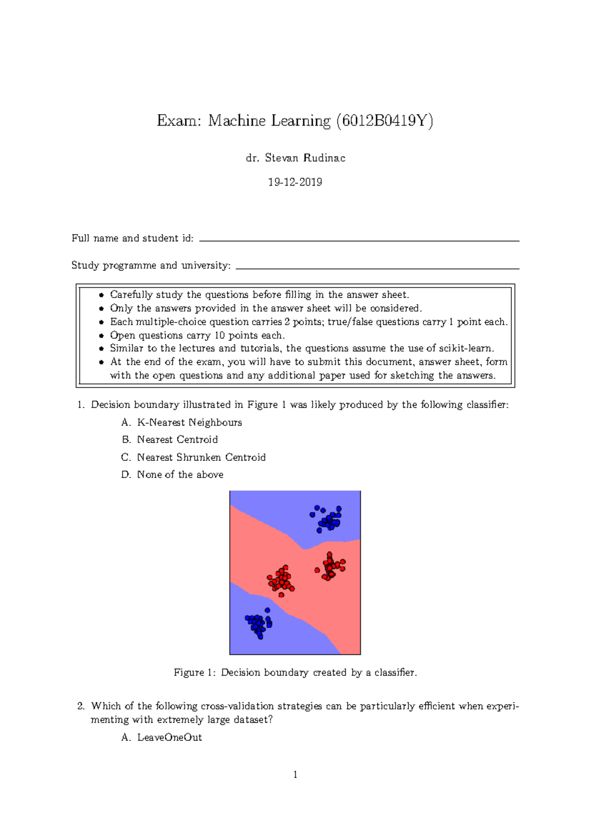 Machine Learning (6012B0419Y) Practice Exam 2019: MCQs & Open Questions ...
