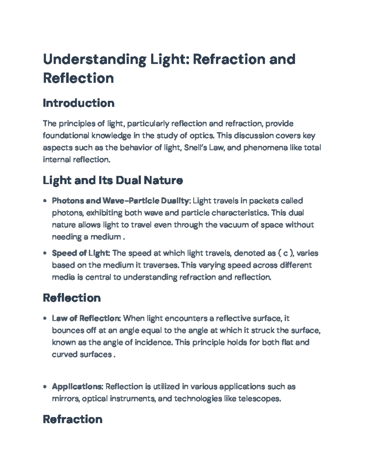 Understanding Light: Refraction and Reflection Concepts (Course Code ...