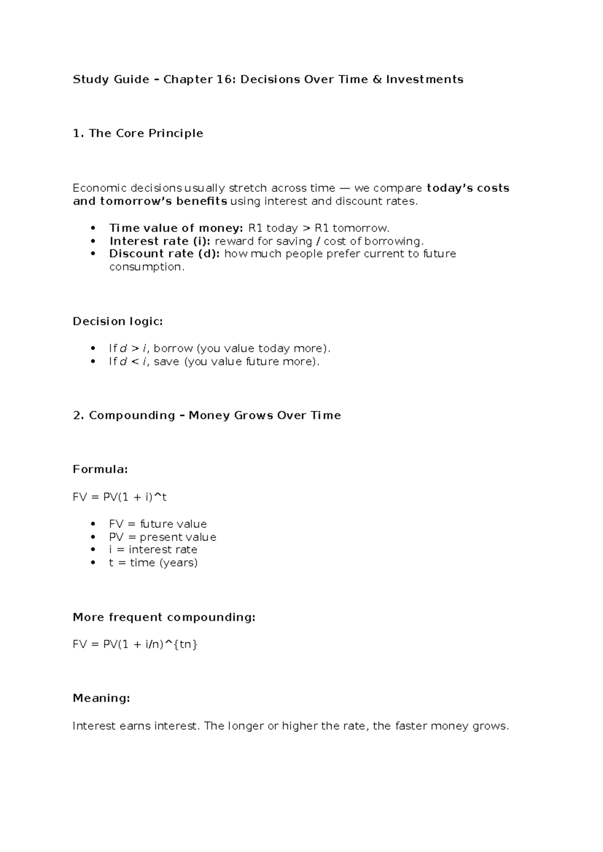 Study Guide CH16: Time Value of Money & Investment Decisions - Studocu