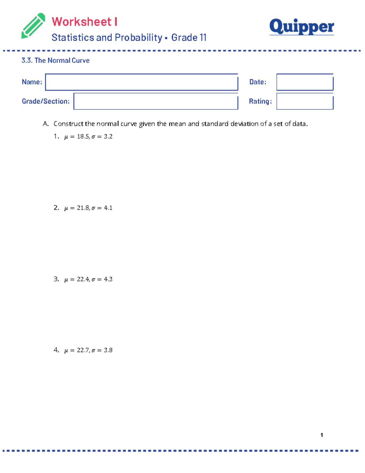 ME SP 11 Q3 0303 WS1 - Normal Curve Worksheet for Statistics - Studocu