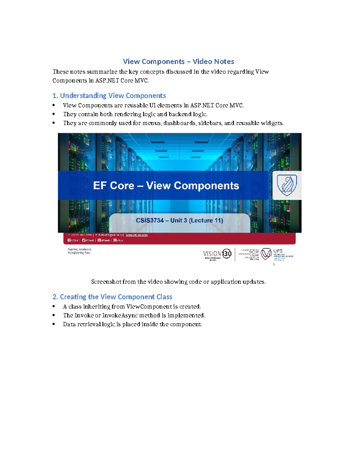 ASP.NET Core MVC: View Components Notes - Studocu