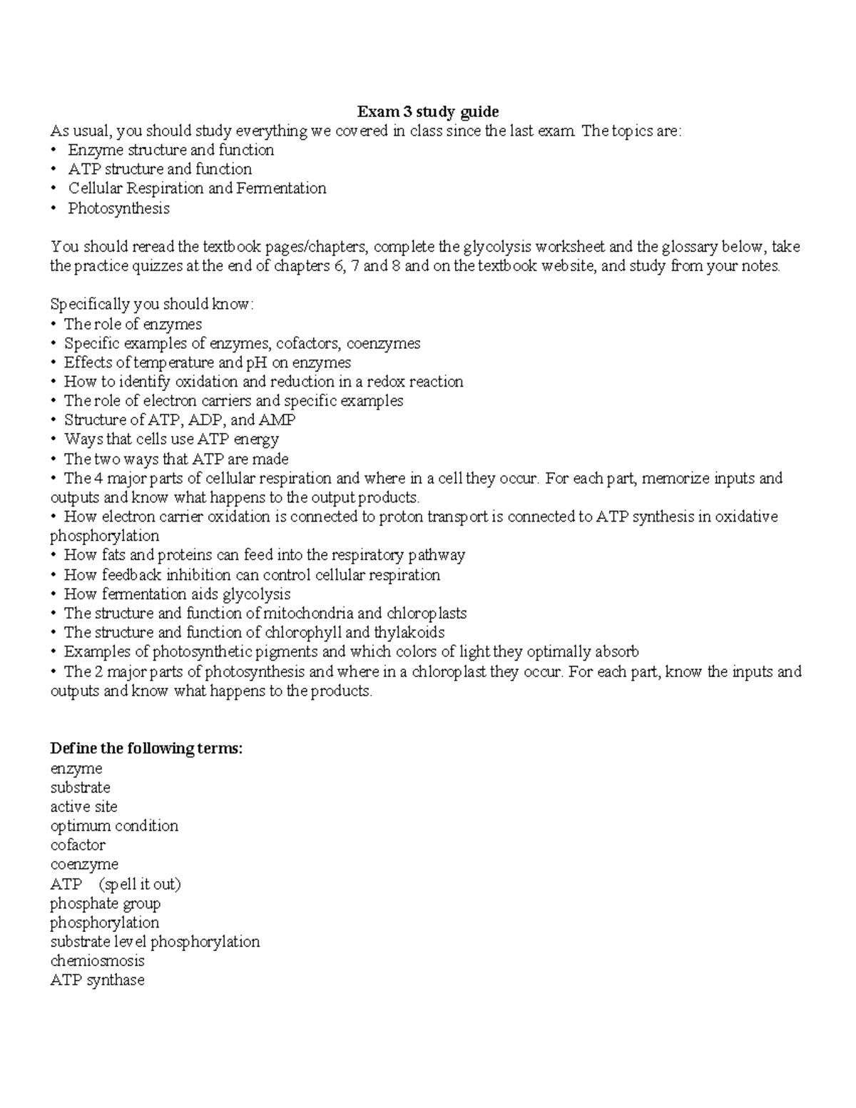 Biology 101 Exam 3 Study Guide - Studocu