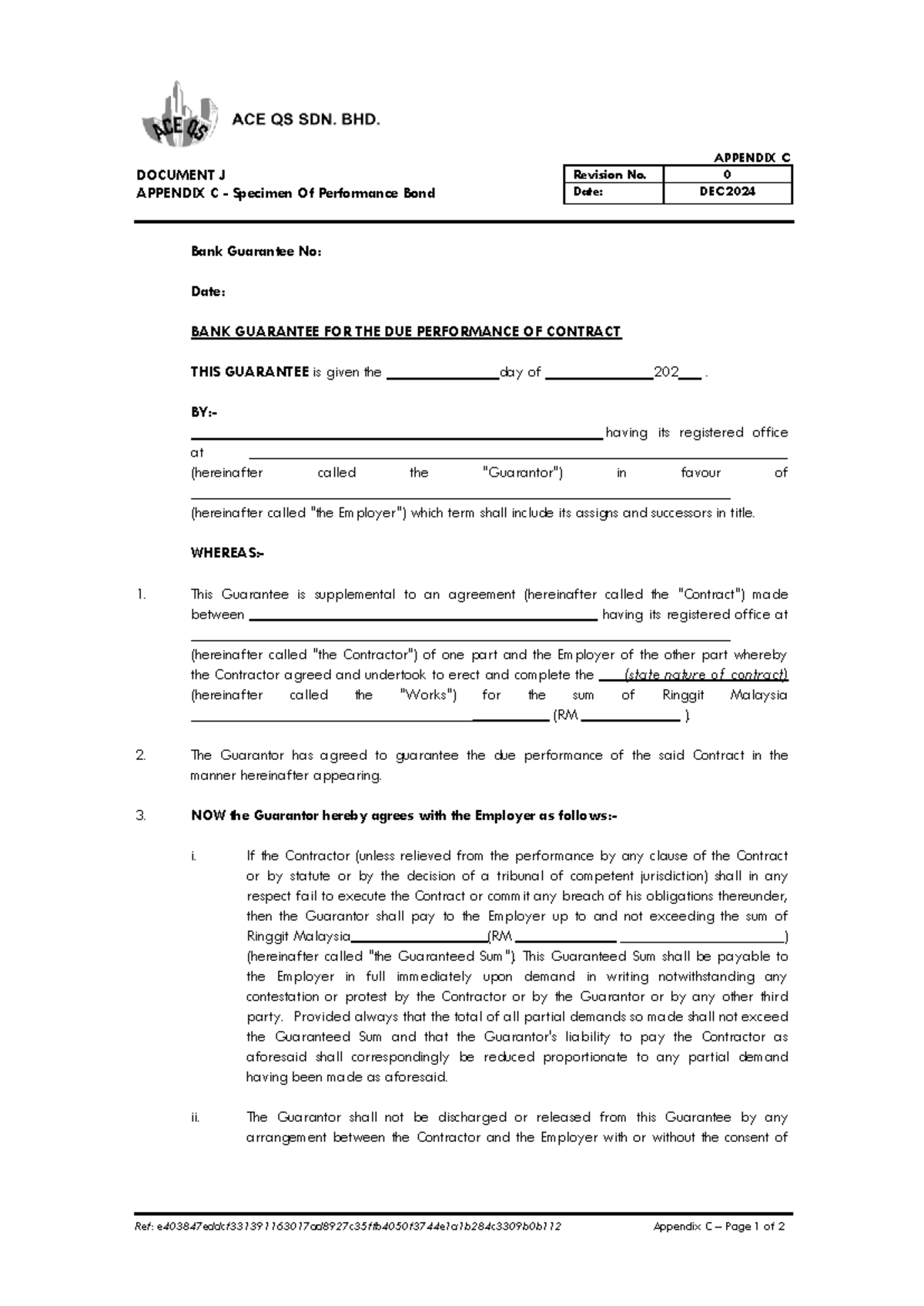 Appendix C-Bond-A - hhhhh - APPENDIX C DOCUMENT J APPENDIX C - Specimen ...