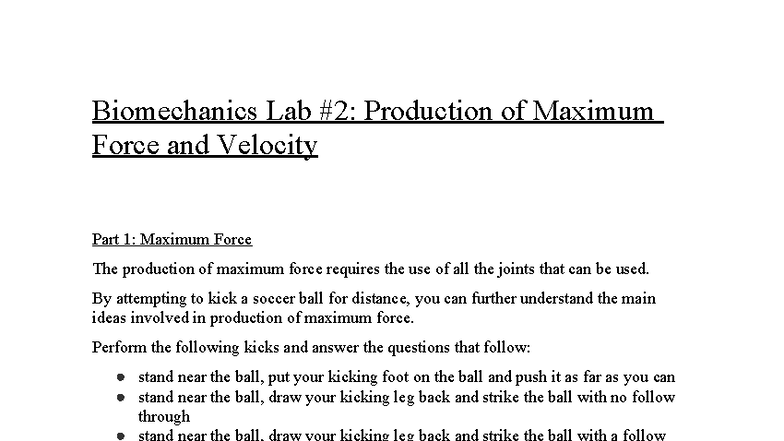 Biomechanics Lab #2: Max Force & Velocity Analysis - Studocu