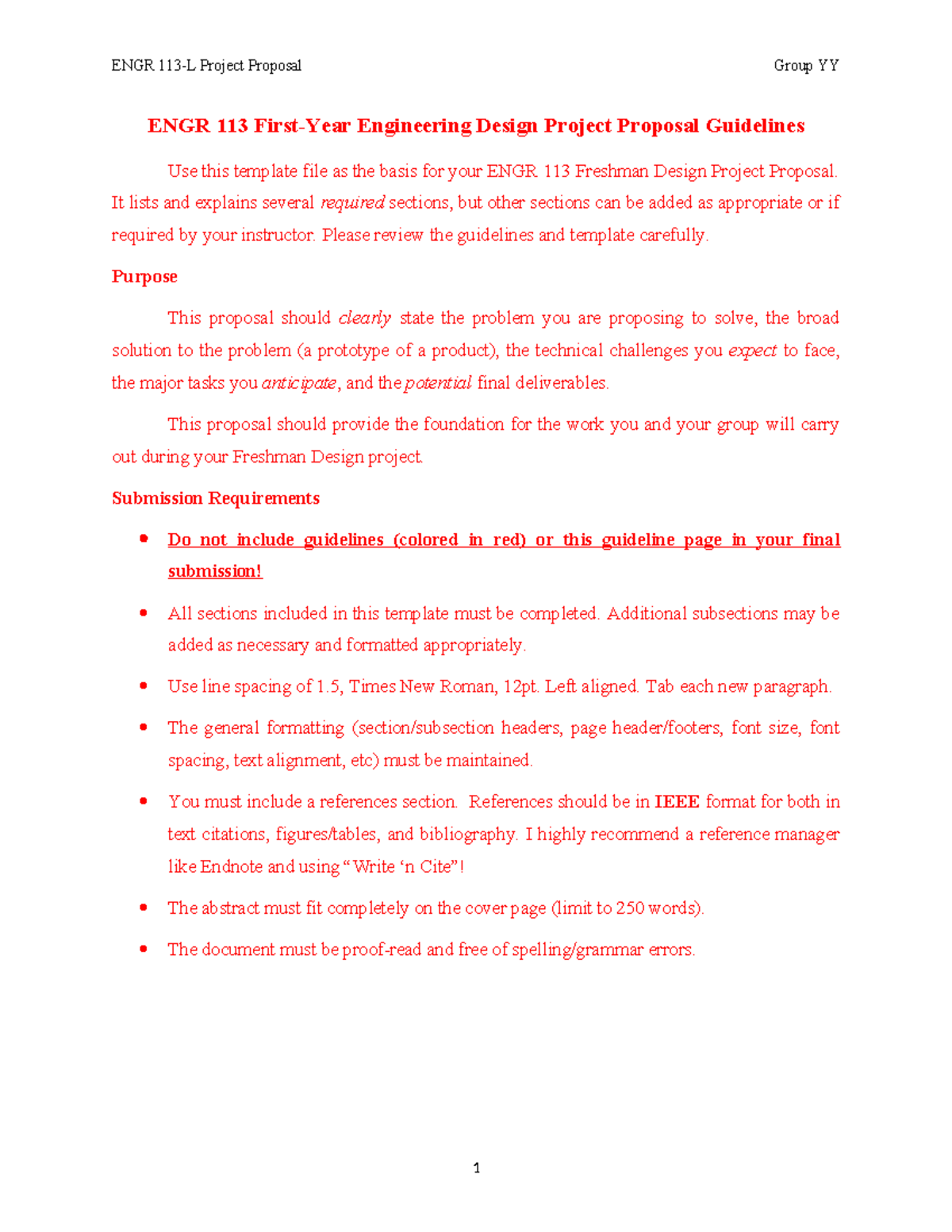 ENGR 113 Project Proposal Template for Freshman Design Project - Studocu