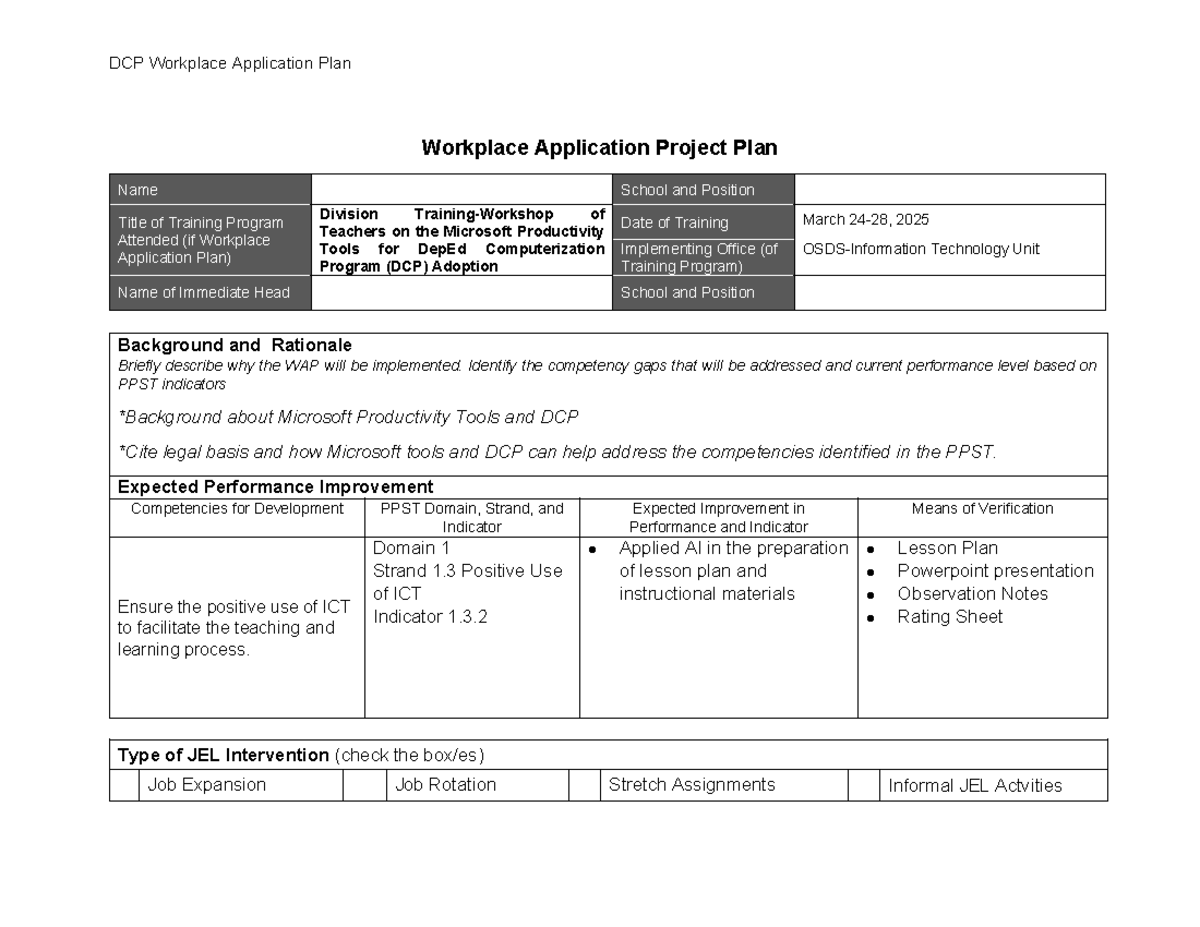 DCP-WAP: Workplace Application Project Plan for Microsoft Tools ...