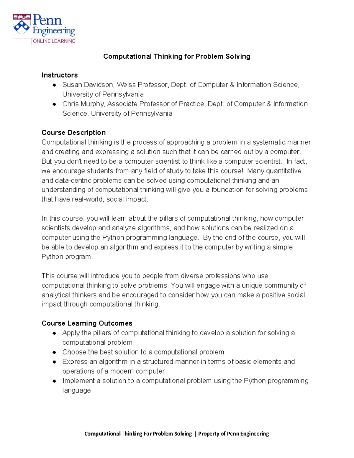 Computational Thinking for Problem Solving Syllabus - PWNN Engineering ...