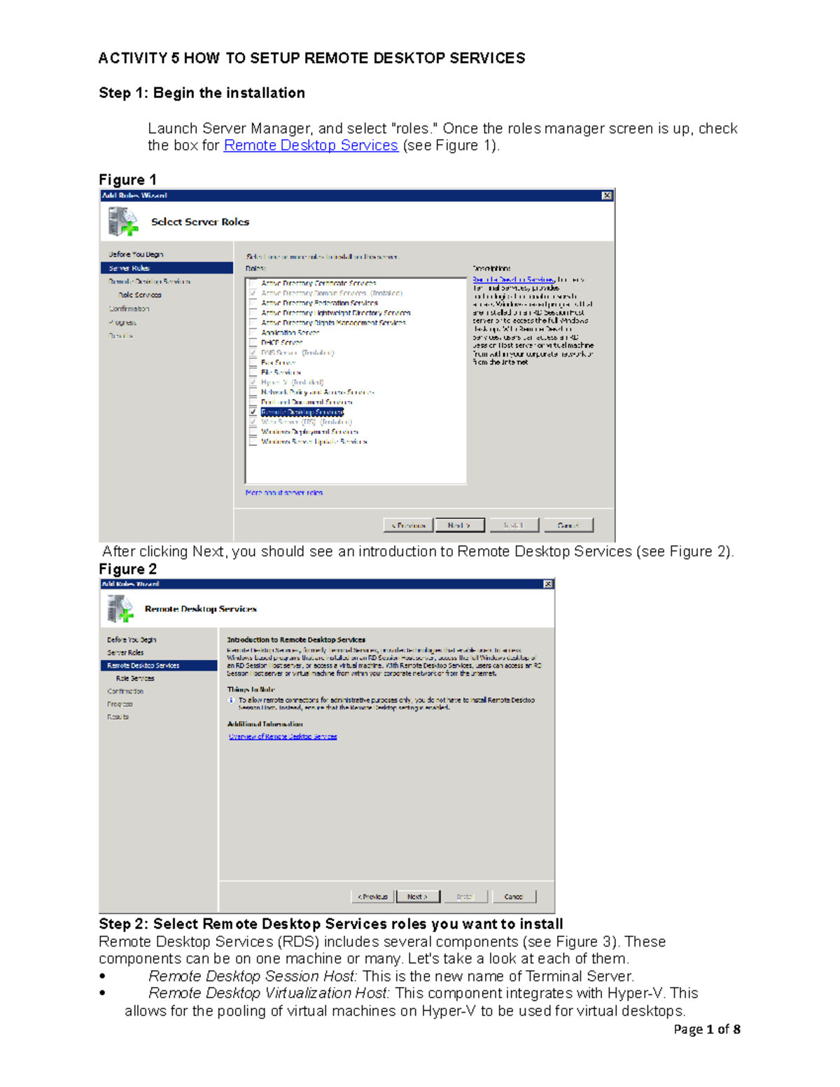 5. Activity 5: Configuring Remote Desktop Services Installation Guide - Document Preview
