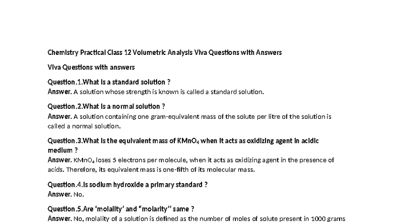 GR 12 CHEM VIVA - Volumetric Analysis Questions & Answers - Studocu