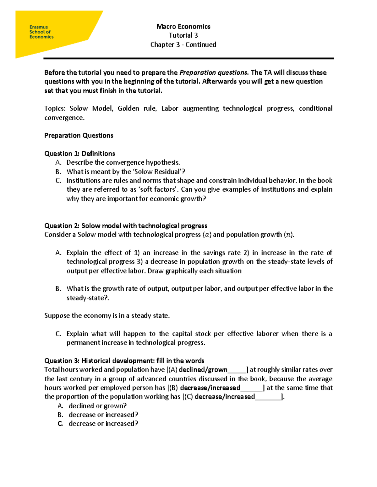 Tutorial 3 - Chapter 3 Prep Questions for Macro Economics - Studeersnel