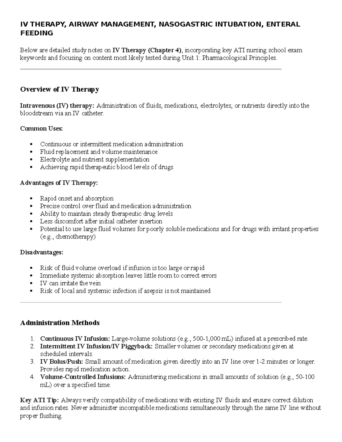 IV Therapy, Airway Management, NG Intubation & Enteral Feeding Notes ...