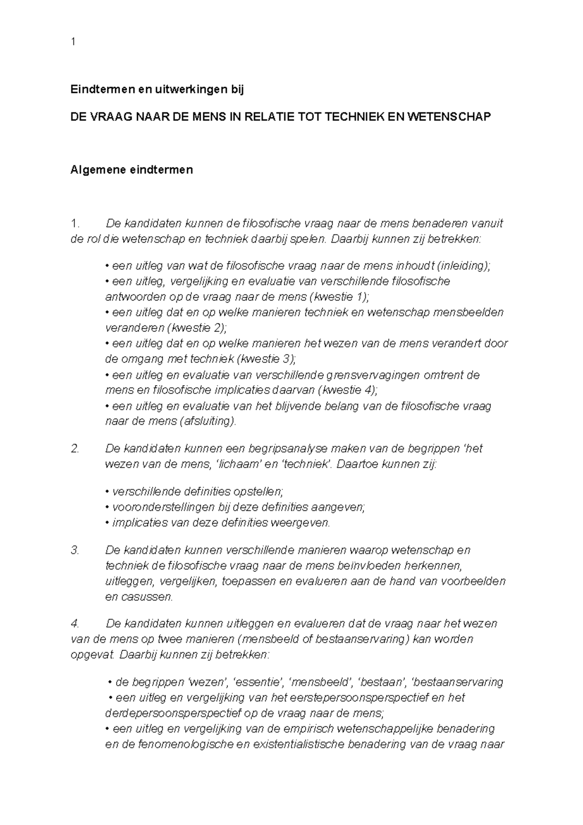Eindtermen en Toelichtingen Filosofie: Mens, Techniek & Wetenschap WMDM ...
