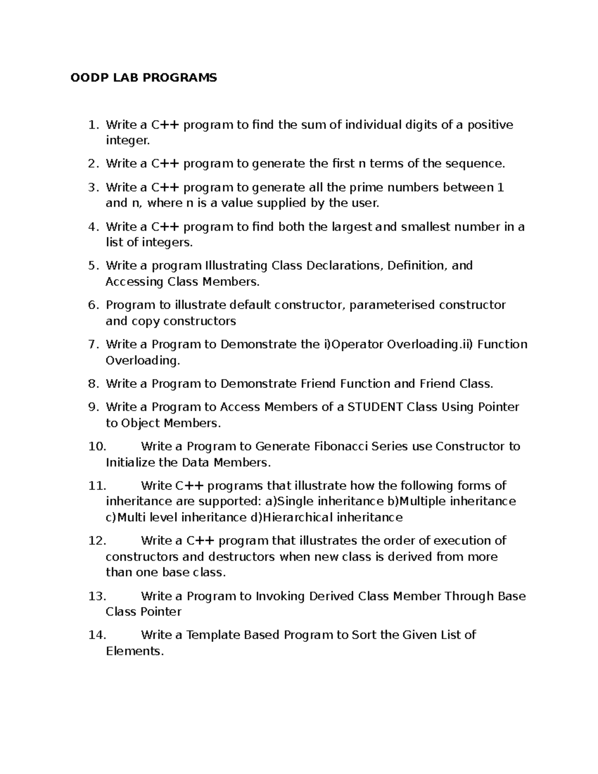 OODP LAB Programs: Essential Coding Exercises and Concepts - Studocu