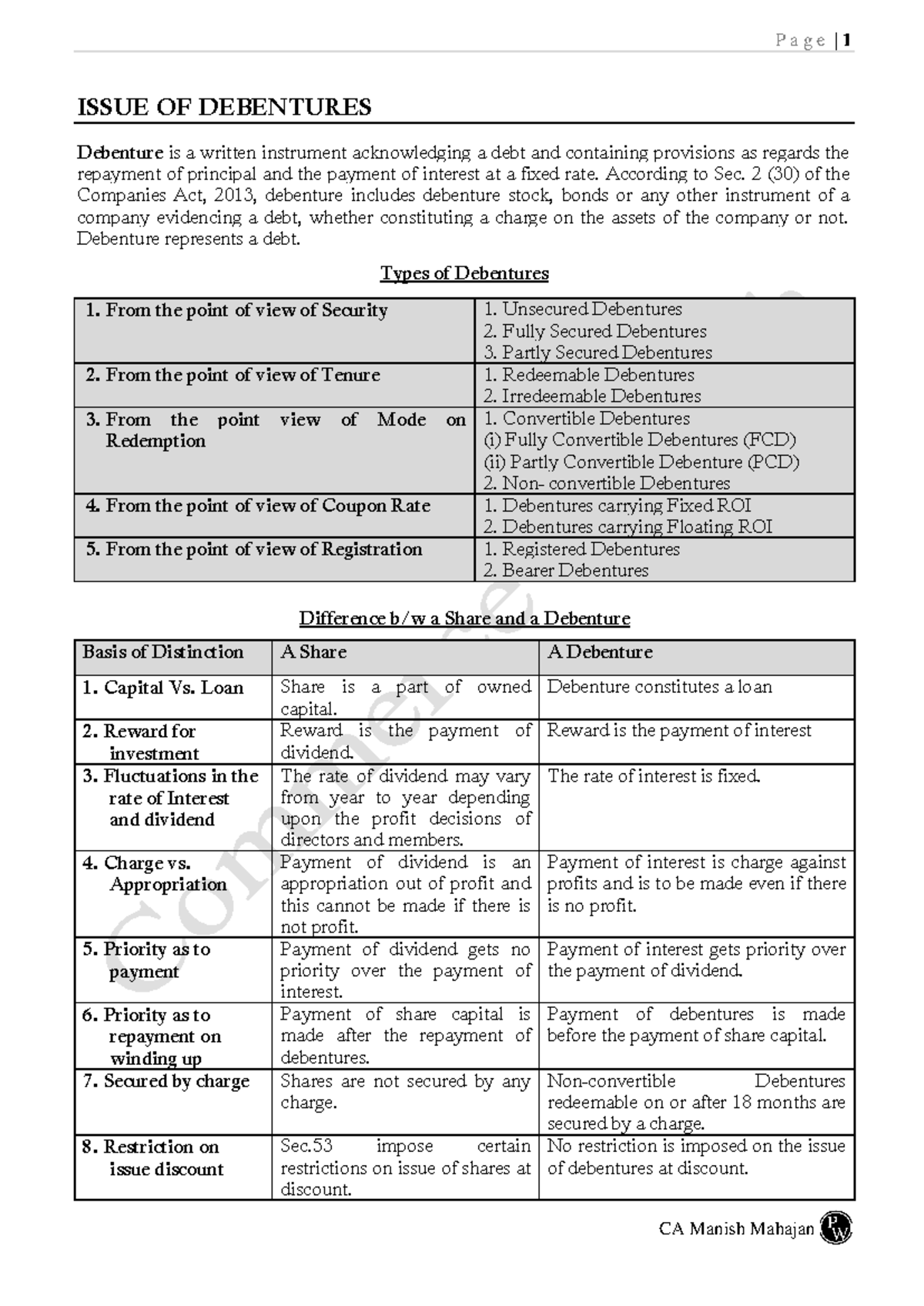 E-notes 07 Notes (Company Accounts - Issue of Debentures) - ISSUE OF ...