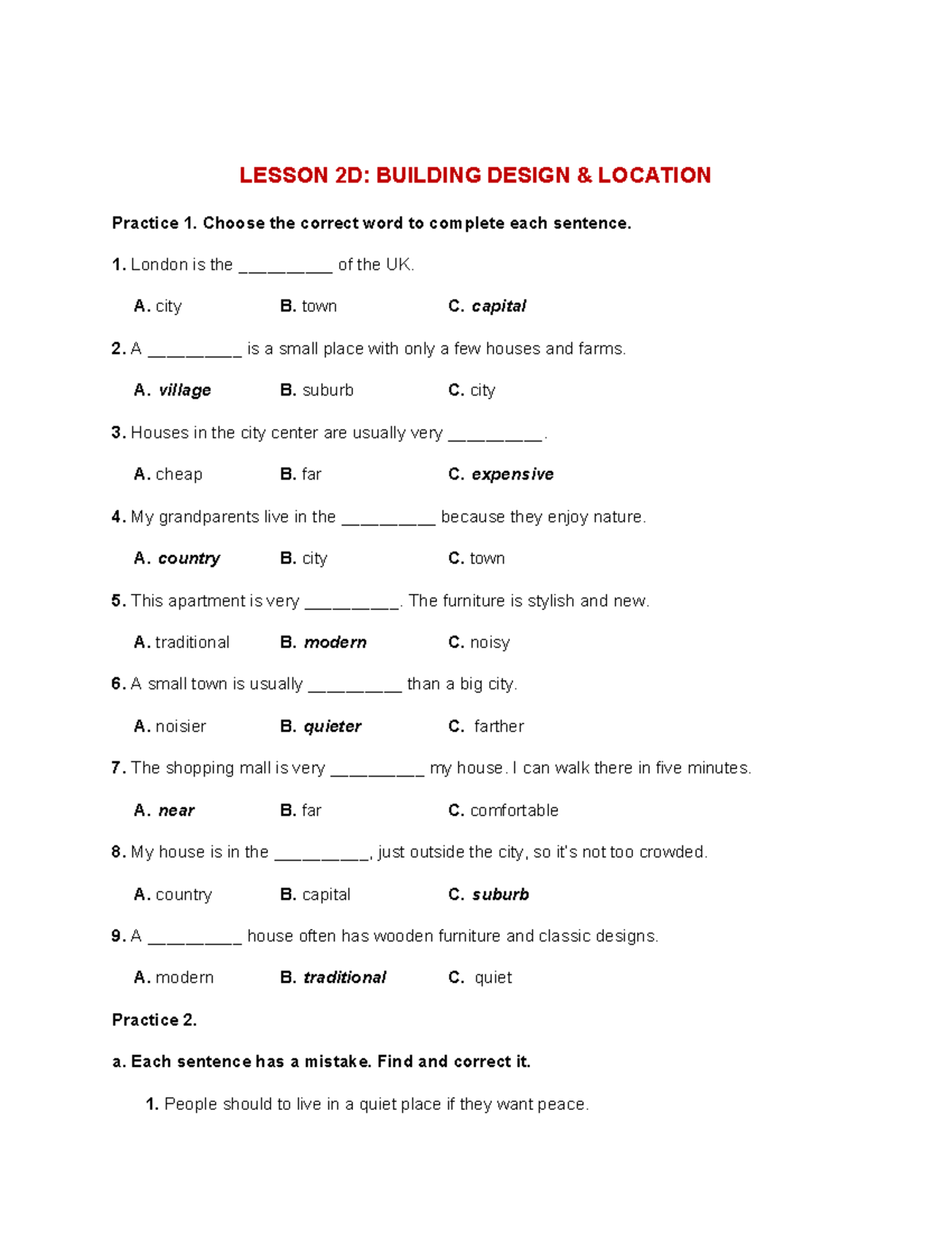 2D LESSON: BUILDING DESIGN LOCATION Practice Exercises - Studocu