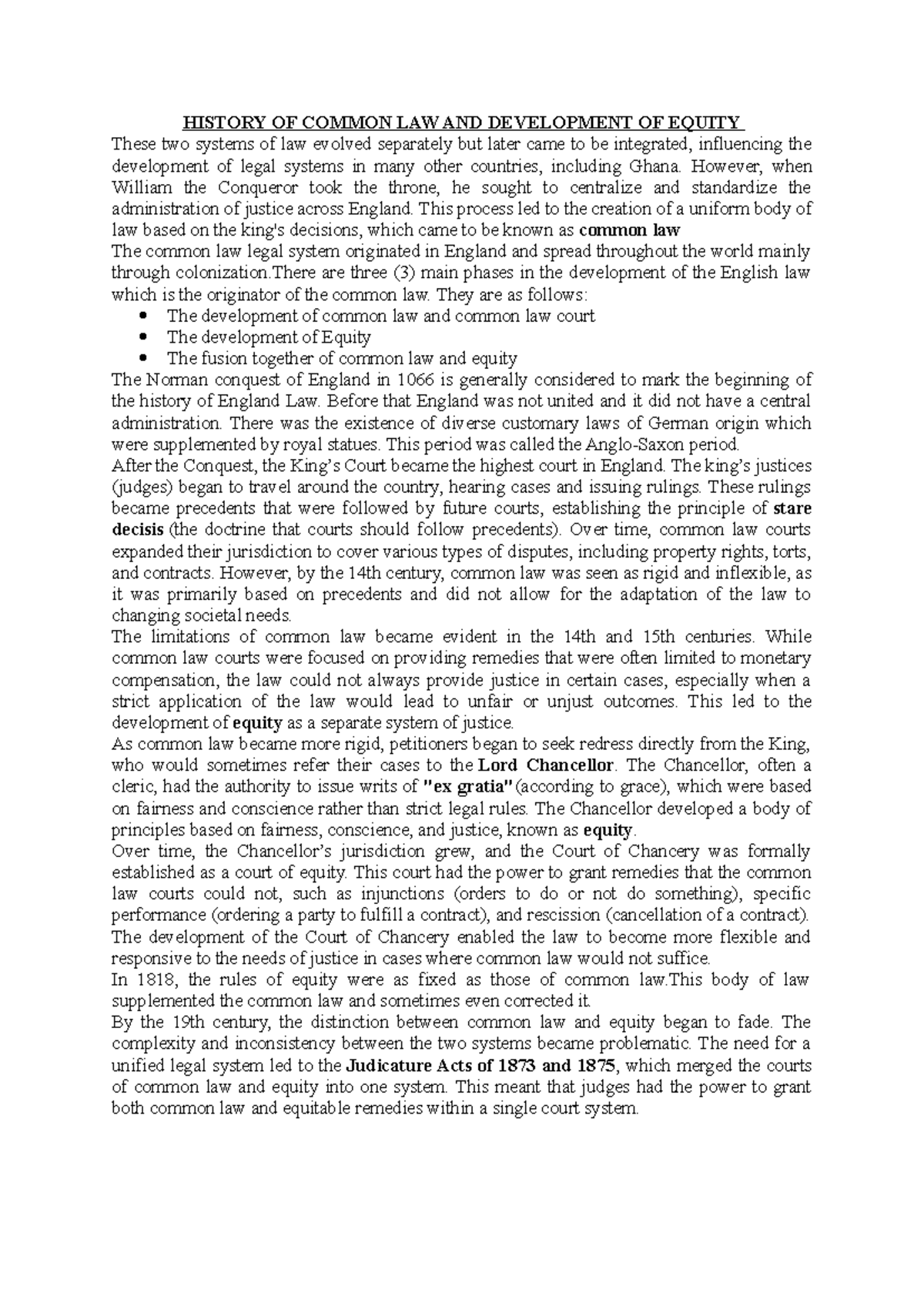 Legal SYS - Lecture Notes on Common Law and Equity Development - Studocu