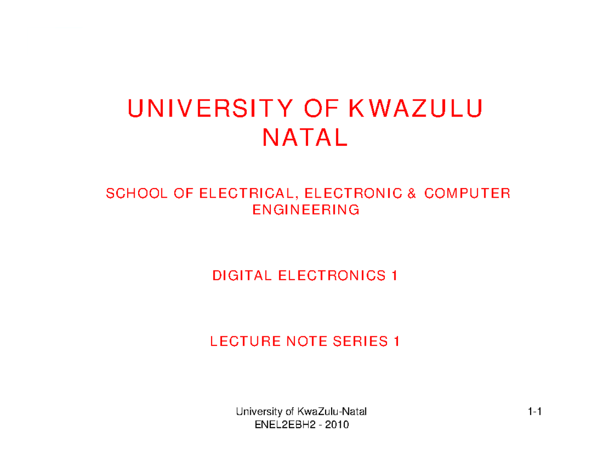 Digital Electronics 1 Lecture Notes ENEL2EBH2 2010 - Studocu